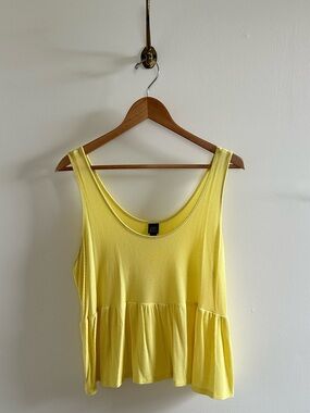 Yellow peplum cut casual summer tank- L